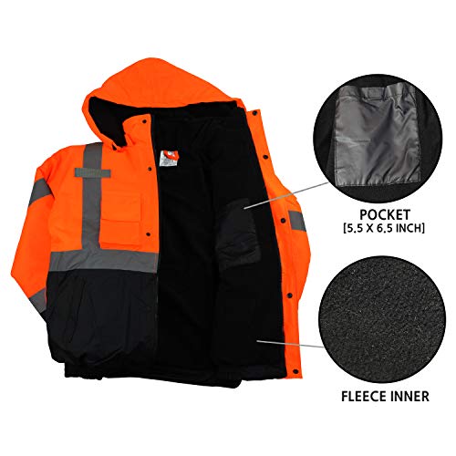 New York Hi-Viz Workwear WJ9011/12 Men's ANSI Class 3 High Visibility Bomber Safety Jacket, Waterproof