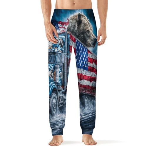 U.S Flag Bear Truck Men's Pajamas Pants Lightweight Sleep Lounge Pant Pjs Bottoms Casual Sleepwear