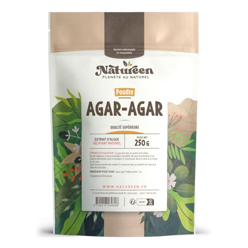 Agar agar - 250 g - Poudre de gélifiant et épaississant d'origine végétale - Natureen - Naturel, Vegan