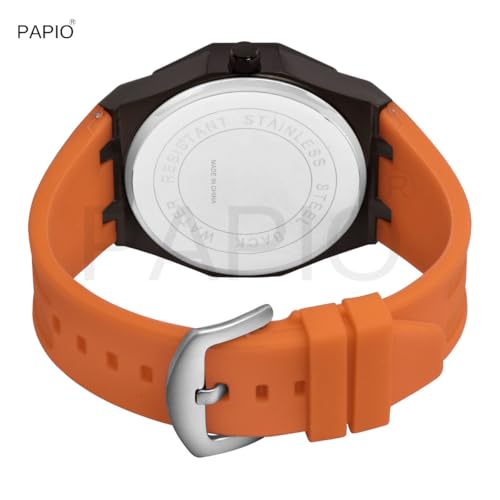 Image of PAPIO Men's Sports Analog Watch with Wheel Design Dial | Metal Case | Silicone Strap | Stylish Casual Watch for Men