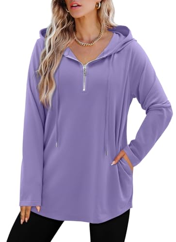 BETTE BOUTIK Womens Quarter Zip Tunic Hoodies Pullover Long Hooded Sweatshirts S-3XL