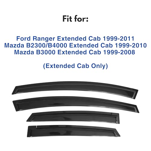 Image of IG Window Visors Fit for 1999-2011 Ford Ranger SuperCab, Out-Channel Rain Guards Vent Deflectors 4PC, Truck Accessories for 1999-2010 Mazda B2300 /B4000, 1999-2008 Mazda B3000 (Extended Cab Only)