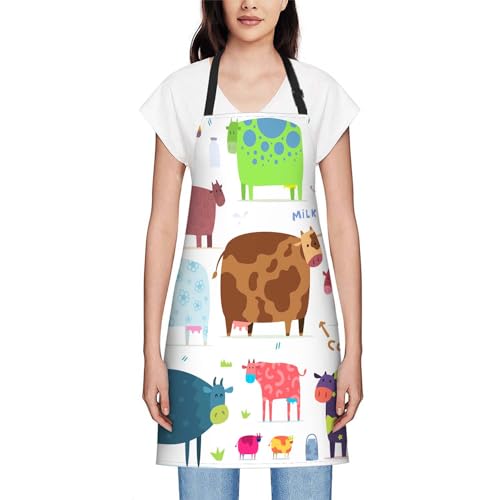 Smooffly Cows Apron,Adjustable Neck Bib Apron for Men Women,Suitable for Kitchen Cooking Waitress Chef Apron - Image 2
