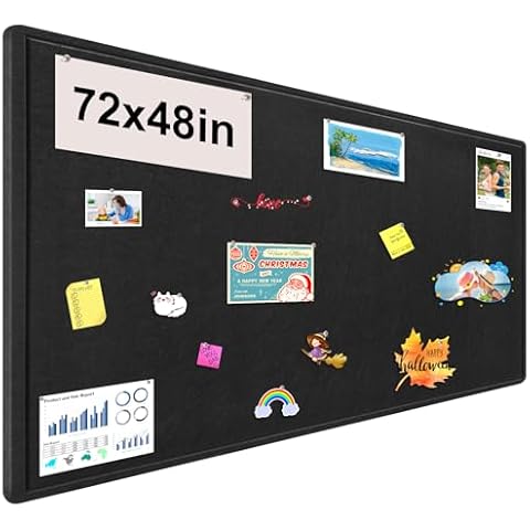 Large Bulletin Board, 72x48 Inches Cork Board Alternative, Large Felt Board Decorative Pin Board for Wall, Foldable Photo Board Self-Adhesive Vision Board with 36 Pushpins Black Cover