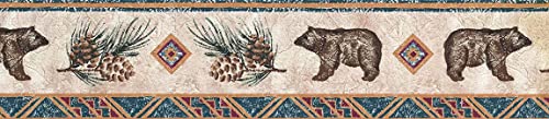 Concord Wallcoverings ™ Wallpaper Border Native American Pattern Ornaments Bear Pine Cone, Colors Black Brown Green Burgundy Cooper, Size 5 Inches By 15 Feet Wl5562B #TOP28