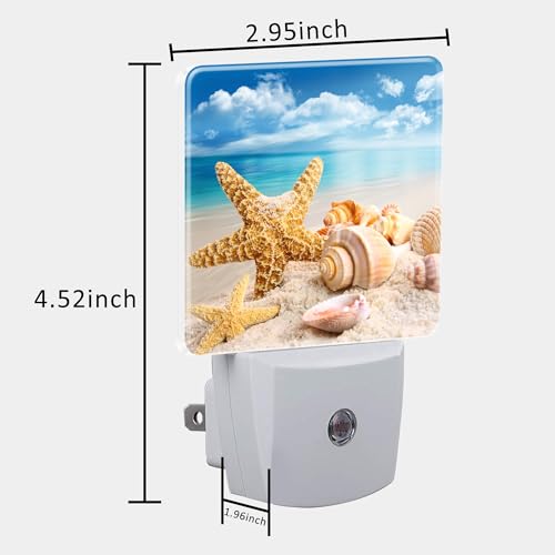 Image of Night Light Plug into Wall Starfish Seashells On Beach Night Light with Dusk to Dawn Sensor Night Light for Kid Girls Boys Women Men Room Decor, Hallway, Kitchen, Bathroom, Nursery, Stairs