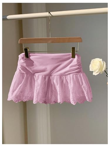 MakeMeChic Women's Eyelet Embroidery Ruffle Layered Ruched Skinny Summer Mini Skirt2