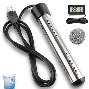 2000W Immersion Water Heater with 304 SS Guard Fast Heats up 5 gallons Water in Minutes, Portable Bucket Water Heater with LCD Thermometer, Submersible Water Heater for Bathtub Swimming Pools, Black