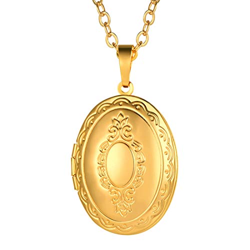 U7 Oval Locket Pendant Necklace 18K Gold Plated Memorial Photo Lockets Charm Valentines Gift Jewelry thumb #4