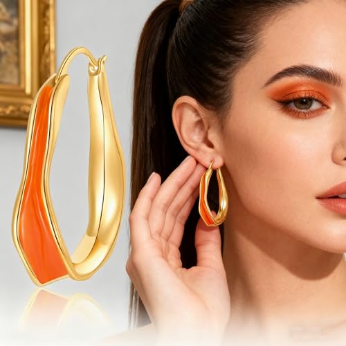 Chunky Hoop Earrings for Women Thick Minimalist Geometric Huggie Hoop Earrings Dainty Thick Y2K Preppy Earrings3
