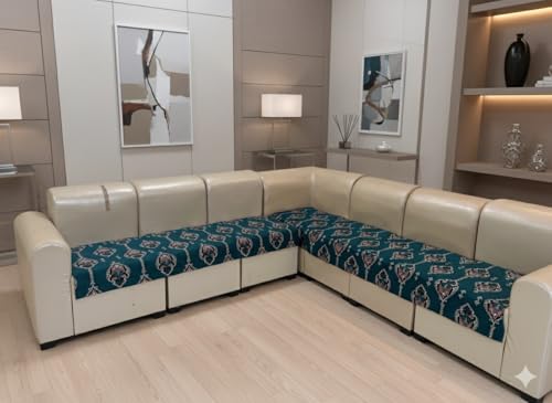 Image of JAPA Marble Tile Beige Quilted Velvet L-Shape Seat-Only Sofa Cover for 3+3 Seater - Non-Slip Washable Daily Use Sofa Protector, Luxury Sofa Mat for Living Room