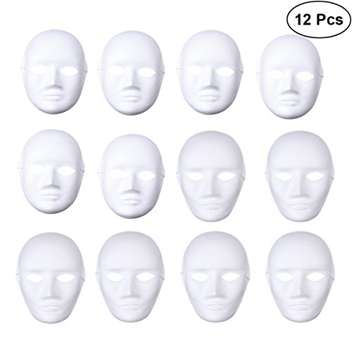 LUOEM 12pcs Full Face Mask Halloween Mask White DIY Mask Dance Cosplay Masquerade Party Mask (6pcs Male and 6pcs Female)