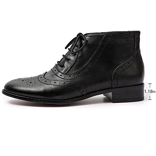 Mona flying Women's Leather Lace-up Wingtip Oxfords Brogue Boots Ankle High Vintage Tie up Booties Ladies Low Heel Short Boots2