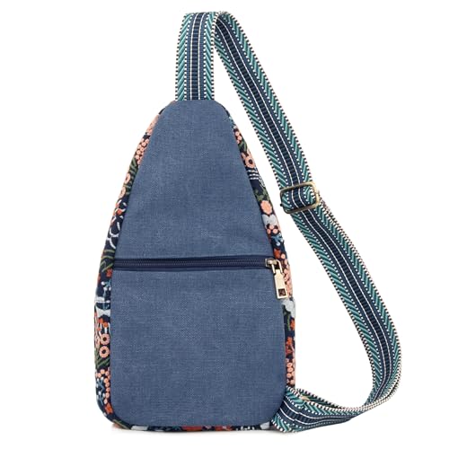 Image of SILKAREA Vintage Embroidered Floral Ethnic Backpack for Women Handbag Shoulder Bag Mini Travel Purse (Flower Sea Blue)