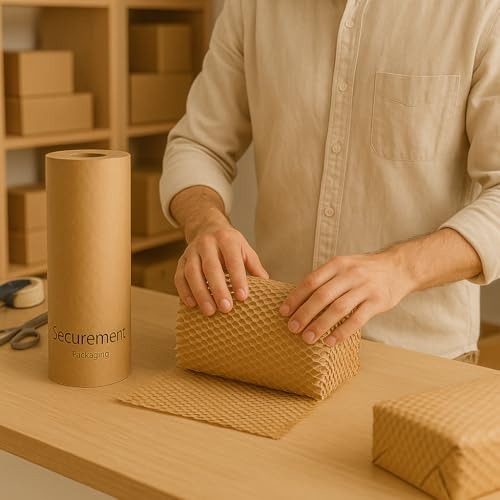 Image of SECUREMENT Honeycomb paper bubble wrap roll | Paper Bubble Wrap Roll for Packing, Shipping, Moving | Ecofriendly Paper Bubble Wrap | Expandable (12 inch x 100 Metre) - 3 Rolls