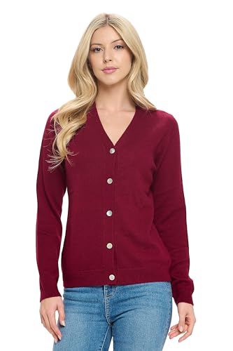 Image of Women's 100% Cashmere Soft Long Sleeve V Neck Button Cardigan
