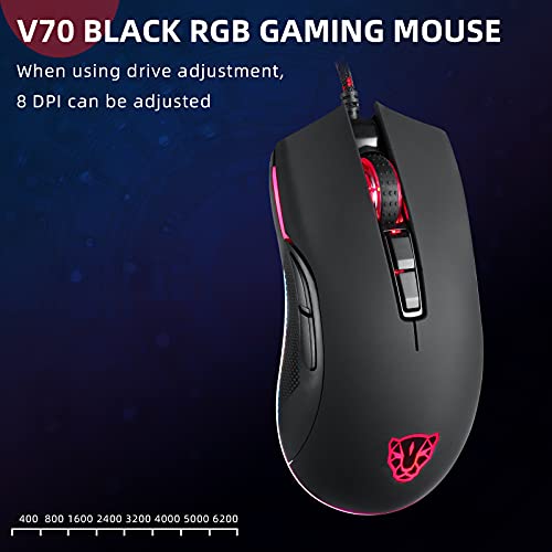 MOTOSPEED Mouse para jogos com fio USB V70, sensor óptico DPI 6400 ZEUS6400, retroiluminação RGB Cho