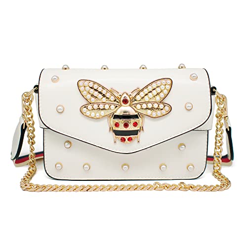 Beatfull Designer Bee Purse Fashion Crossbody Purse with Pearl for Women Pu Leather Shoulder Bag Clutch Handbags