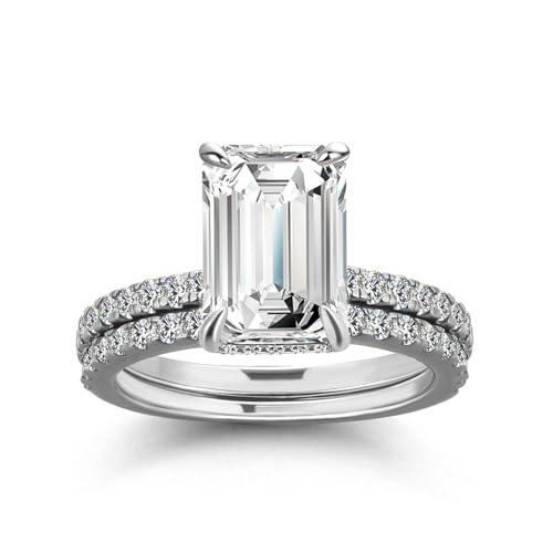 3.0CT Emerald Cut Bridal Wedding Ring Set for Women,S925 Silver AAAAA Grade CZ Elegant Engagement Ring & Wedding Band