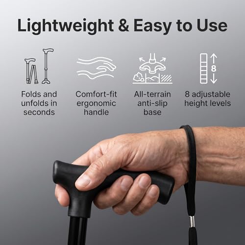 Image of DOLTAS Walking Stick with Self Standing Base | Adjustable Height Lightweight| Ergonomic Grip Walking Cane for Men & Women | Stable Base Leg Support Stick for Elderly, Patients & Disabled.