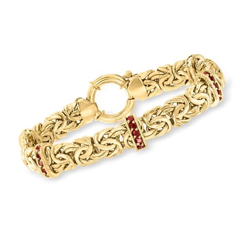 Ross-Simons 1.50 ct. t.w. Garnet Station Byzantine Bracelet in 18kt Gold Over Sterling