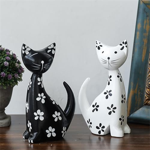 Estatuas de gato de madera decorativas modernas, 2 piezas miniatura 4