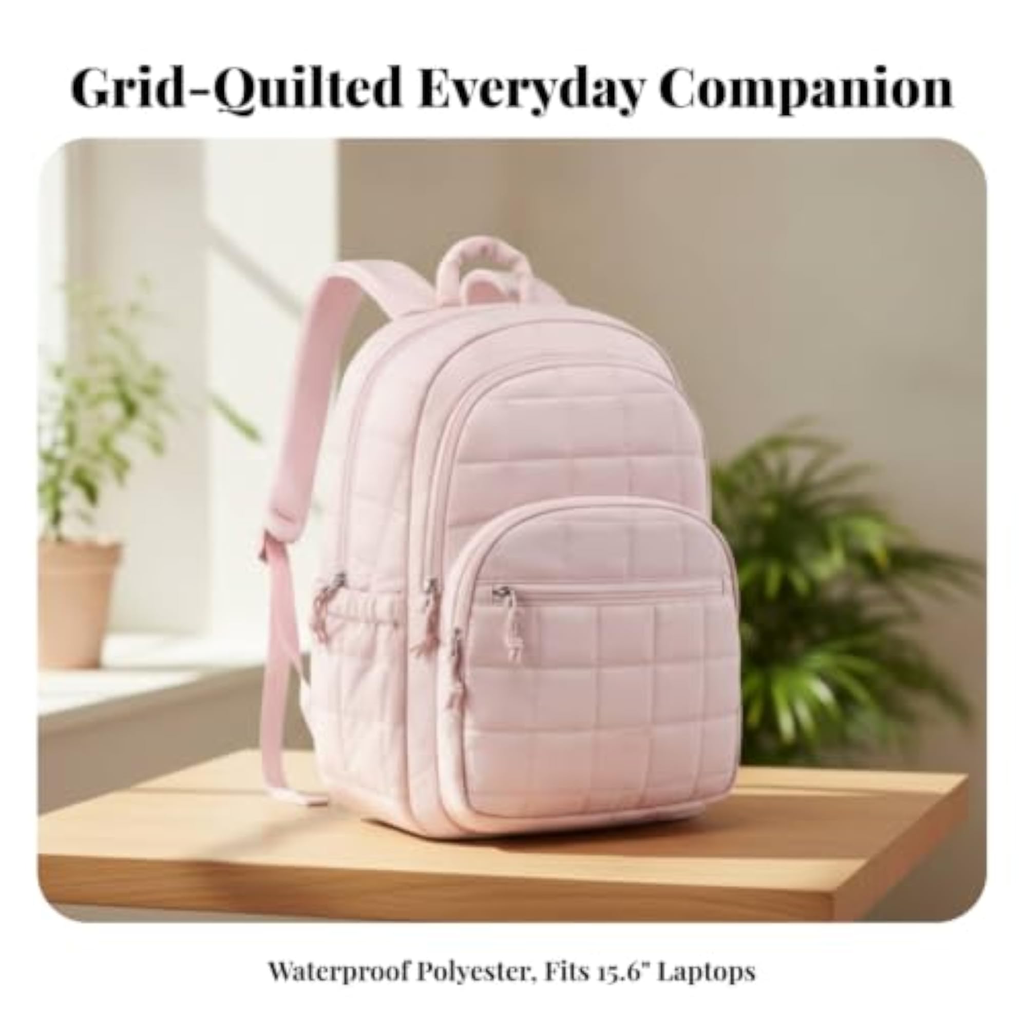 Waterproof Quilted Polyester Backpack with Laptop Compartment