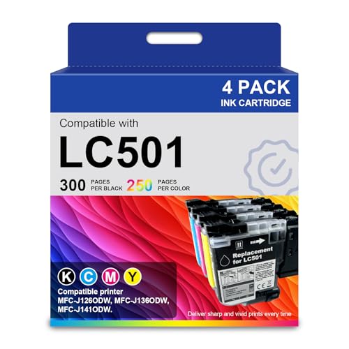 Image of LC501 Ink Cartridges Compatible for Brother LC501XL LC501 Series Ink Cartridge for Brother MFC-J1360DW MFC-J1410DW MFC-J1260W Printer,(4 Pack, BCMY)