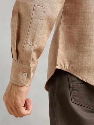 Image of Thomas Scott Men's | Solid | Textured Fabric | Full Sleeve | Slim Fit | Polyester-Blend | Spread Collar | Casual Shirt