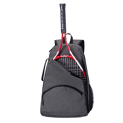 QEES Bolsa de raqueta de tenis, mochila de tenis, bolsa deportiva de gran capacidad para tenis y raquetas, bolsa de 36 l para equipo de tenis, raquetbol, squash, color gris oscuro, 12" x 6.5" x 18"