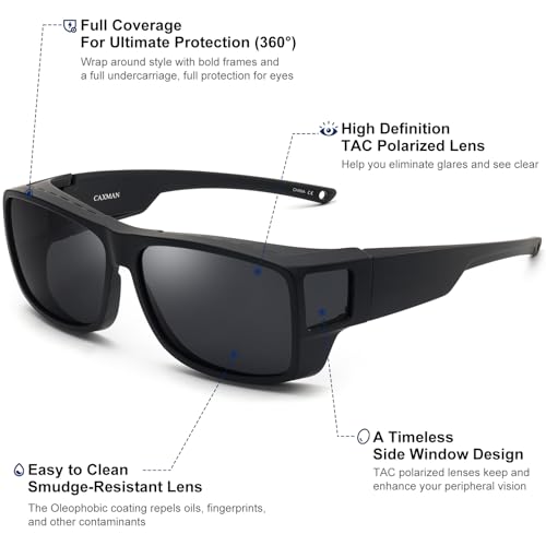 Image of CAXMAN Fit Over Glasses Sunglasses Polarized Wrap Around Sunglasses with Side Window Shields for Full Protection