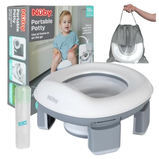 Nuby On-the-Go Portable Potty Seat - Collapsible Travel Toilet Seat for Boys and Girls 18+ Months - Includes Storage Bag and Disposable Liners - Toddler Potty Training Toilet