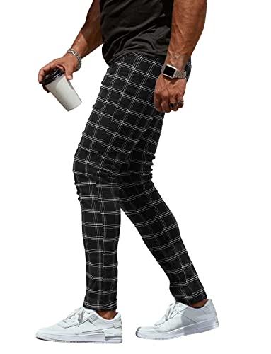 Woenzaia Men's Slim Fit Dress Pants Casual Stretchy Twill Chinos Tapered Skinny Slacks