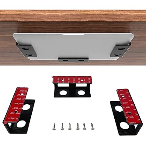 IFCASE Under Desk Laptop Mount with Adhesive & Screw in, Hard Aluminum Under Desk Shelf Holder for Laptop, Mac Mini, MacBook, Keyboard with Anti-Scratch Silicone (Black) Cover