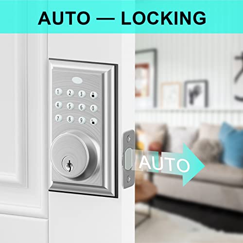 Neutype Keyless Double Door Lock Set With Handle, Keypad Deadbolt, Keyless Double Door Handle Set With Dummy, Door Handle Sets - Auto Lock, 1-Touch Locking, 50 User Codes, Satin Nickel #TOP4
