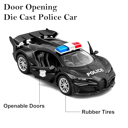 Image of VGRASSP 1:32 Scale Mini Die Cast Sports Police Car Toy for Kids with Pull Back Action - Off-Road Scale Model with Rubber Tires, Realistic Design Openable Doors - Color As Per Stock