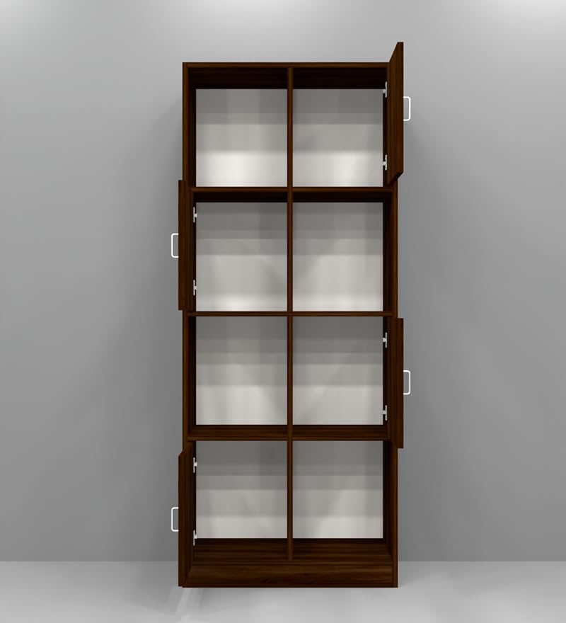 Image of SPECIALITY PANELS Bookshelf with 4 Open and 4 Closed Compartments, Brown Wood Finish, 176x73x35 cm, with Carpenter Assembly