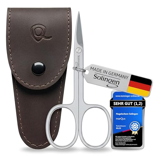 Solingen Nail Scissors for Women and Men - Curved Manicure Scissor Made in Germany - Extra Fine and Sharp - in a Handy Case, Ideal for Travelling, as a Gift, or for Home Use, Brown