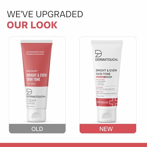 DERMATOUCH Bright and Even Tone Face Wash with Niacinamide, Vitamin E and Kojic Acid | Daily Gentle Face Cleanser for Tan, Pigmentation, Uneven Tone, Dark Spot Reduction | 70g