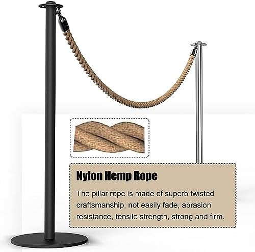 Black Braided Hemp Stanchion Rope - 3 Pack, 3.3ft Queue Divider for Movie Theaters & Events, Durable Hook Design for Grand Openings & Crowd Control