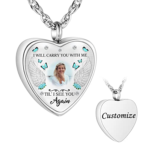 abooxiu Personalized Photo Urn Necklace for Ashes Heart Ashes Necklace Stainless Steel Cremation Necklace for men women Ash Holder - Forever Missed