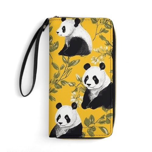 Portefeuille panda cuir souple femme jaune grand format zippé poignet
