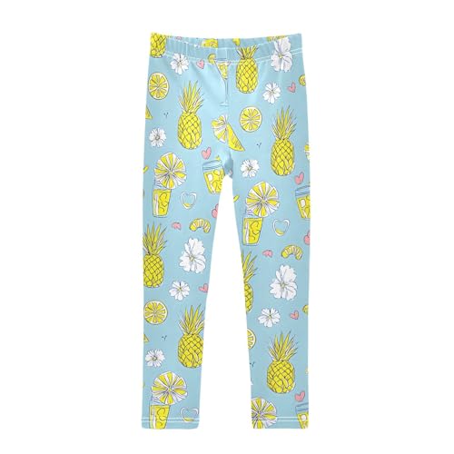 ALAZA Girls' Leggings Children's Yoga Pants Skinny Printed Dance Yellow Pineapple Blue Comfortable 4T