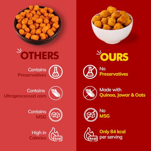 Image of Snackible Sriracha Quinoa Puffs (Pack of 6) - 6x35gm | Healthy Snack | Superfood Snack | Roasted | No MSG | No Palm Oil | Savoury Snack | Made with Quinoa, Jowar & Oats