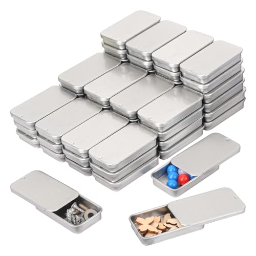 Image of 70 Pack Silver Metal Slide Top Tin Containers, Mini Metal Tin Box with Slide Lid, Empty Lip Balm Containers for DIY Projects, Pills, Candies, Jewelry (2.36 x 1.34 x 0.43 Inch)