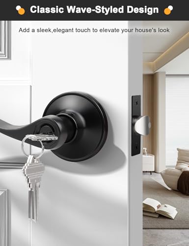 Image of Gobrico Keyed-Alike 2 Pack Door Levers, Matte Black Door Handles with Lock and Key, Wave Style Knob Exterior Entry Door