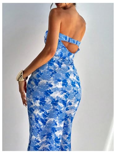 Image of Milumia Women's Boho Floral Tube Dress Wedding Guest Strapless Backless Bodycon Cocktail Summer Long Dresses