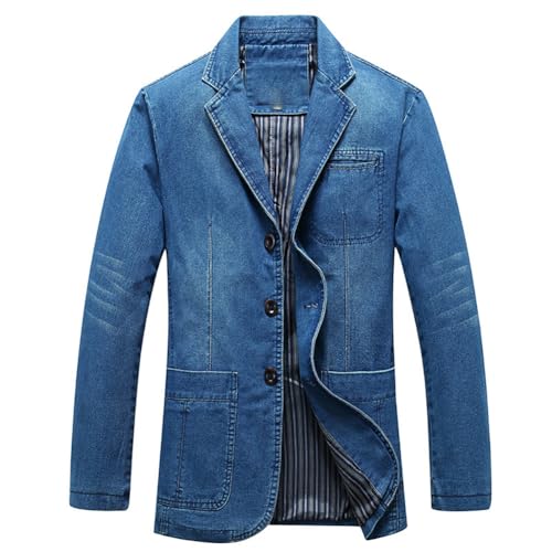 XYGJZ Men's Vintage Denim Blazers Three Buttons Single Breasted Sports Coat