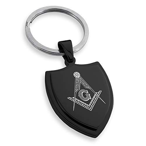 Stainless Steel Freemasons Masonic Floral Compass Shield Keychain Keyring