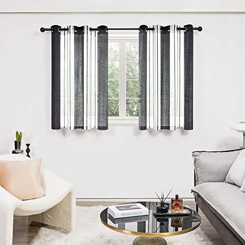 Deconovo Cortinas Salon Originales para Cocina Comedor Hogar, Visillos Translúciudas, con Ojales, 140x138cm, Negro, 2 Unidades